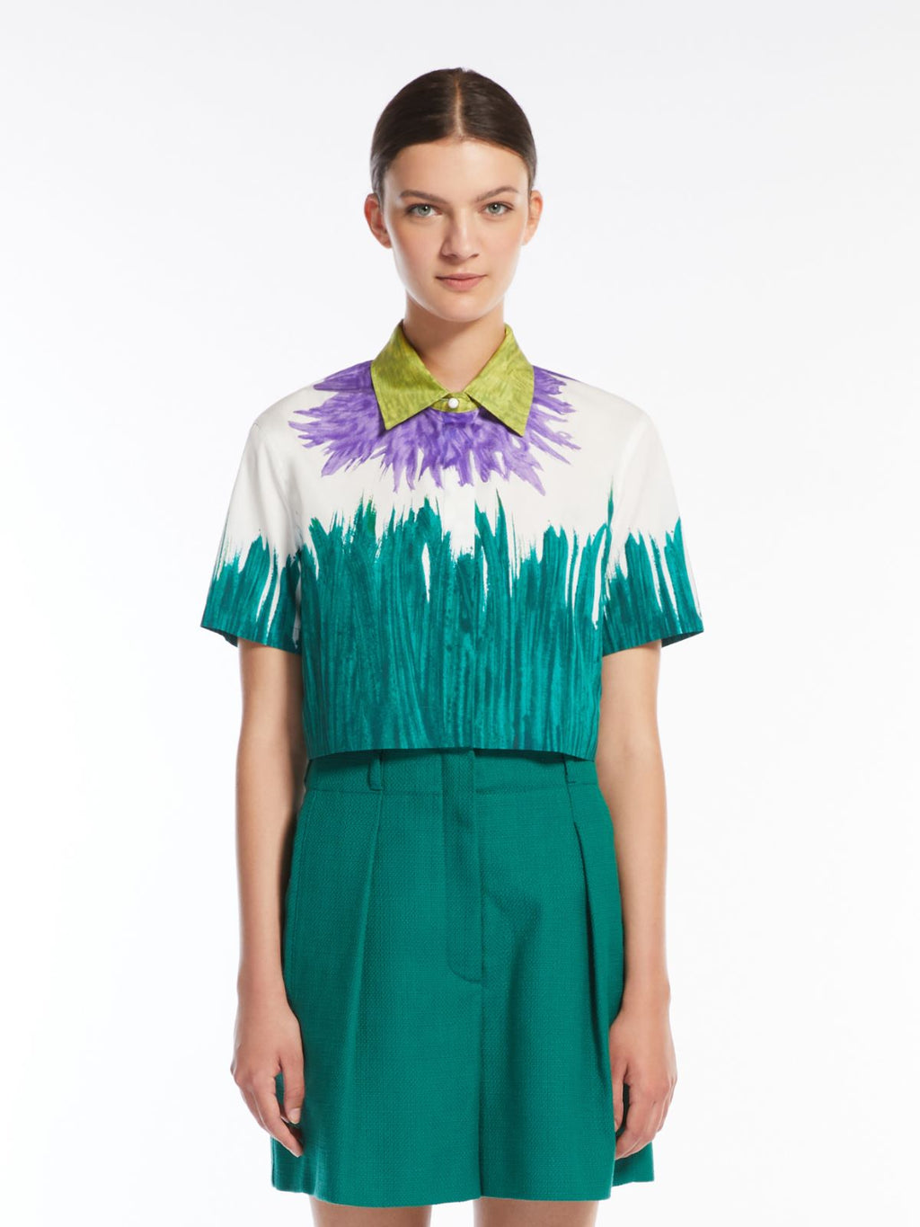 Camicia crop in cotone stampato