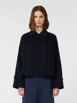 Cappotto crop in drap di Lana blu