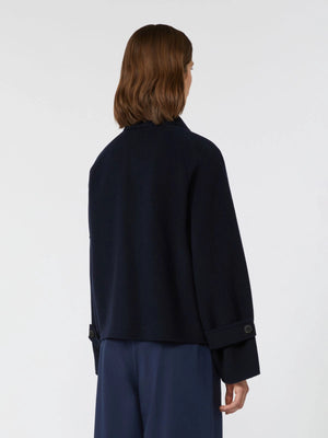 Cappotto crop in drap di Lana blu