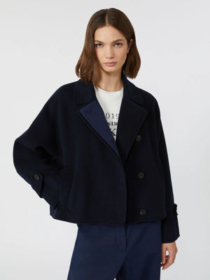 Cappotto crop in drap di Lana blu