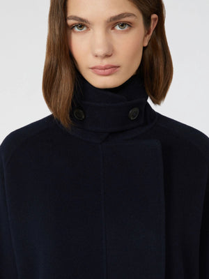 Cappotto crop in drap di Lana blu
