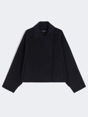 Cappotto crop in drap di Lana blu