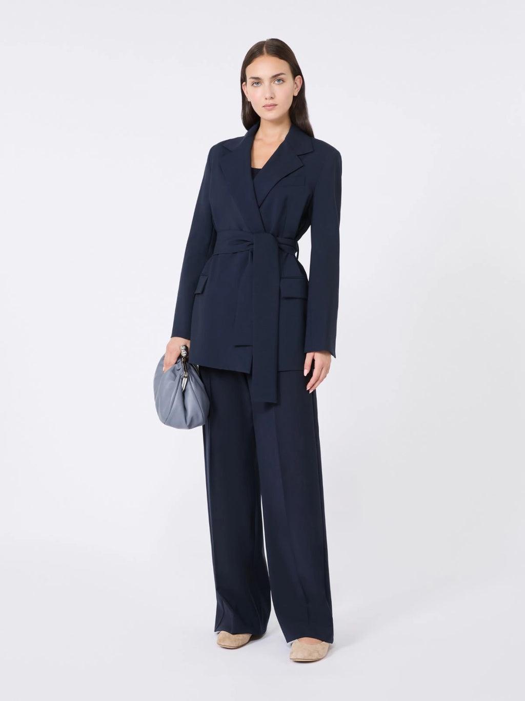 Giacca in lana con cintura blu