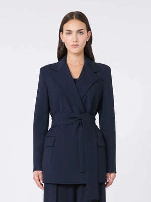 Giacca in lana con cintura blu