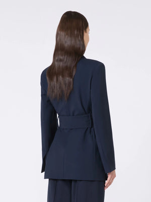 Giacca in lana con cintura blu