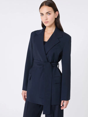 Giacca in lana con cintura blu