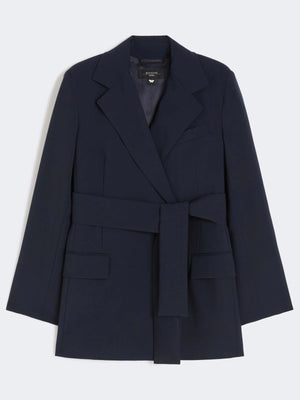 Giacca in lana con cintura blu