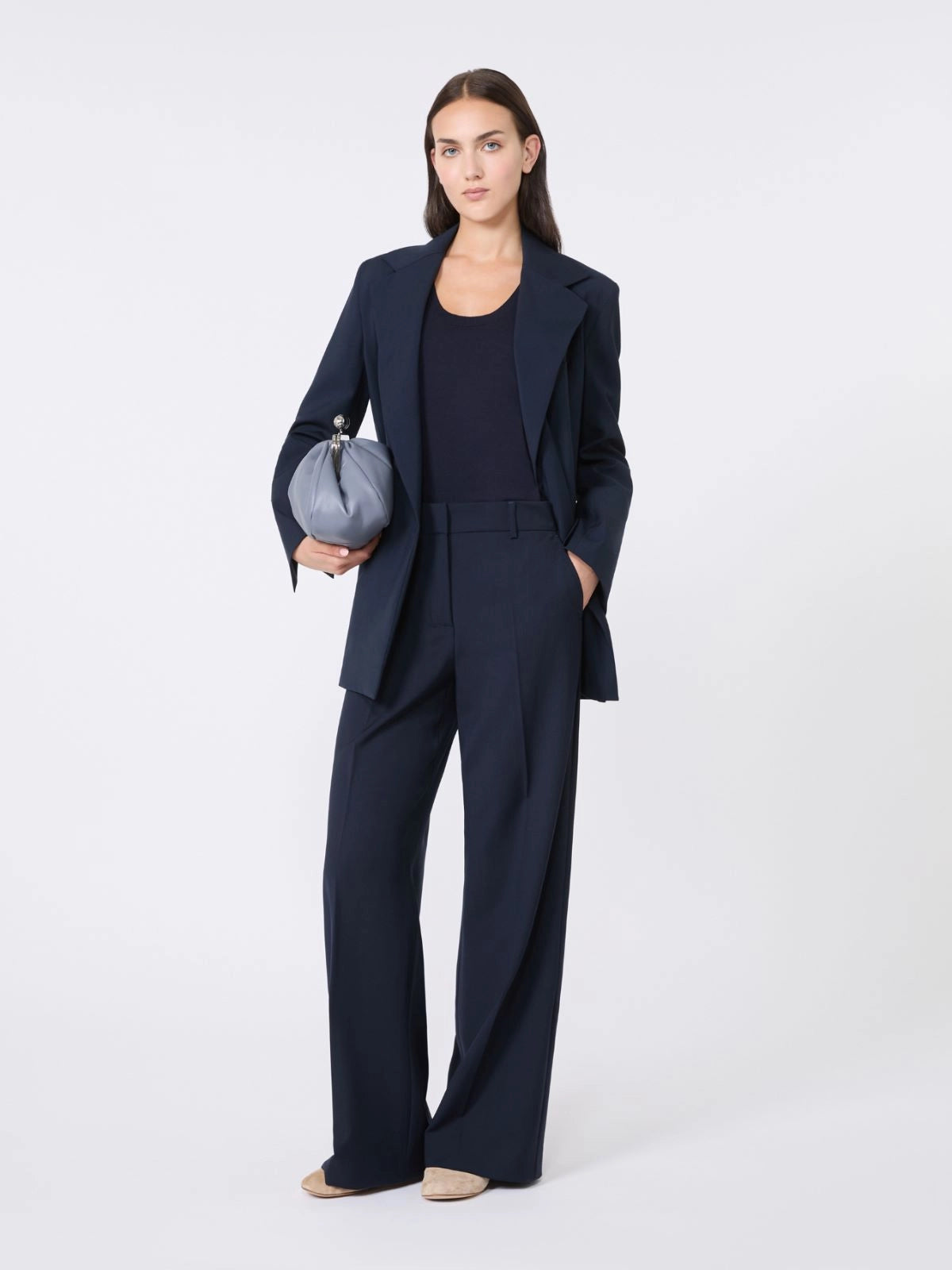Pantalone palazzo in lana blu