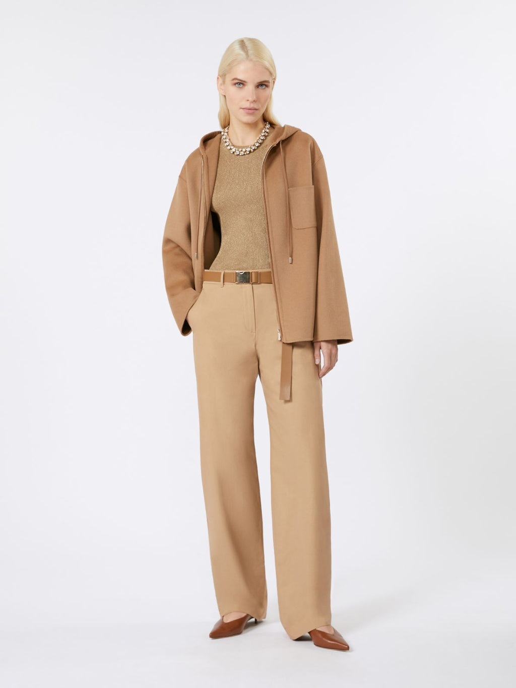 Felpa in lana, cashmere e seta cammello