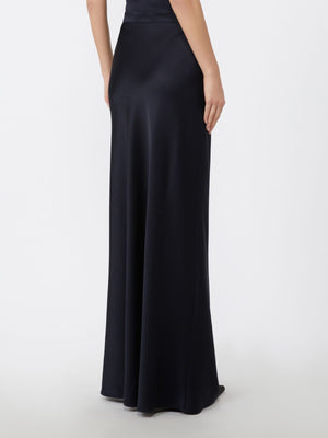 Gonna fluida in envers satin blu notte