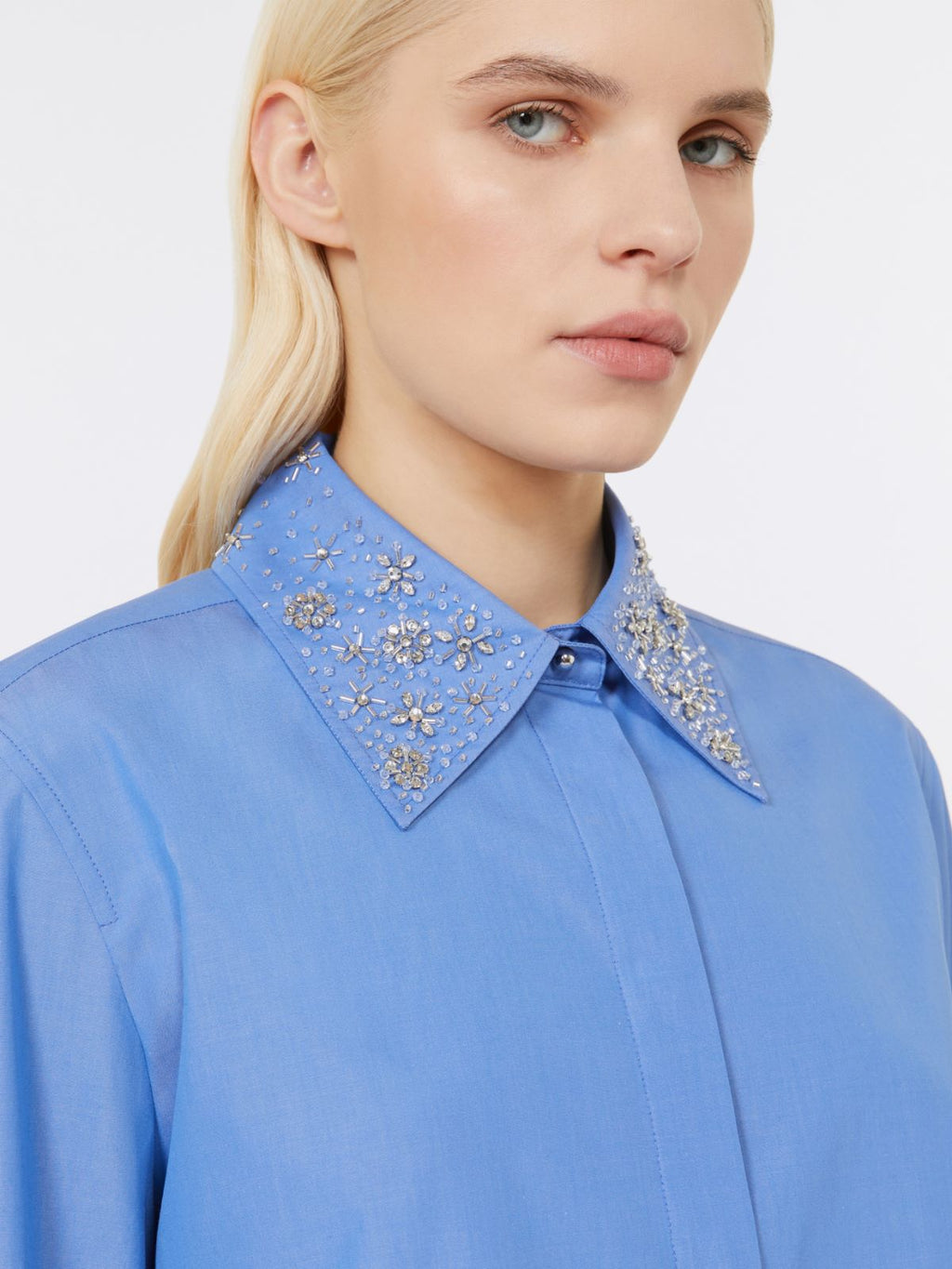Camicia azzurra in popeline con cristalli
