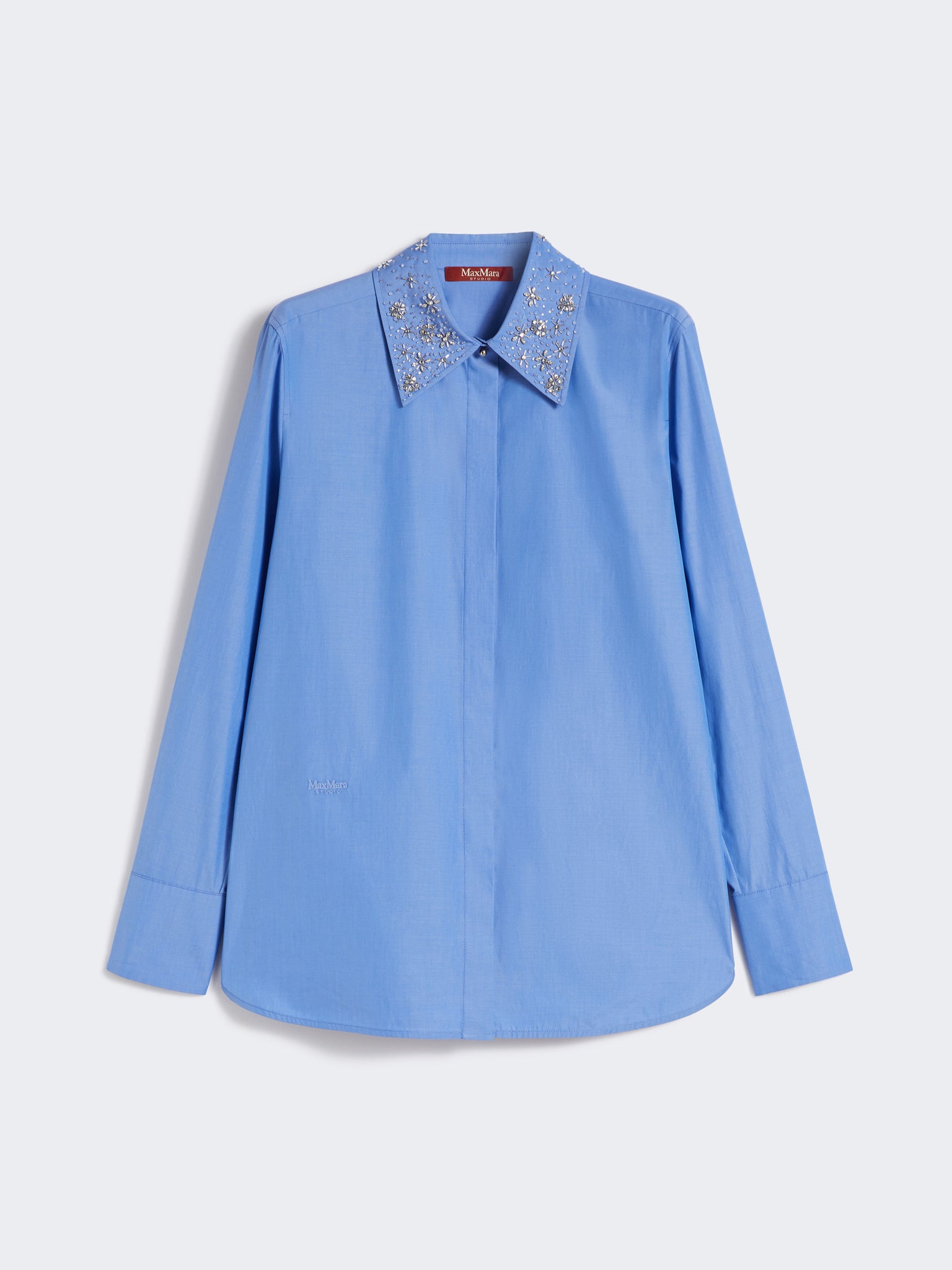 Camicia azzurra in popeline con cristalli