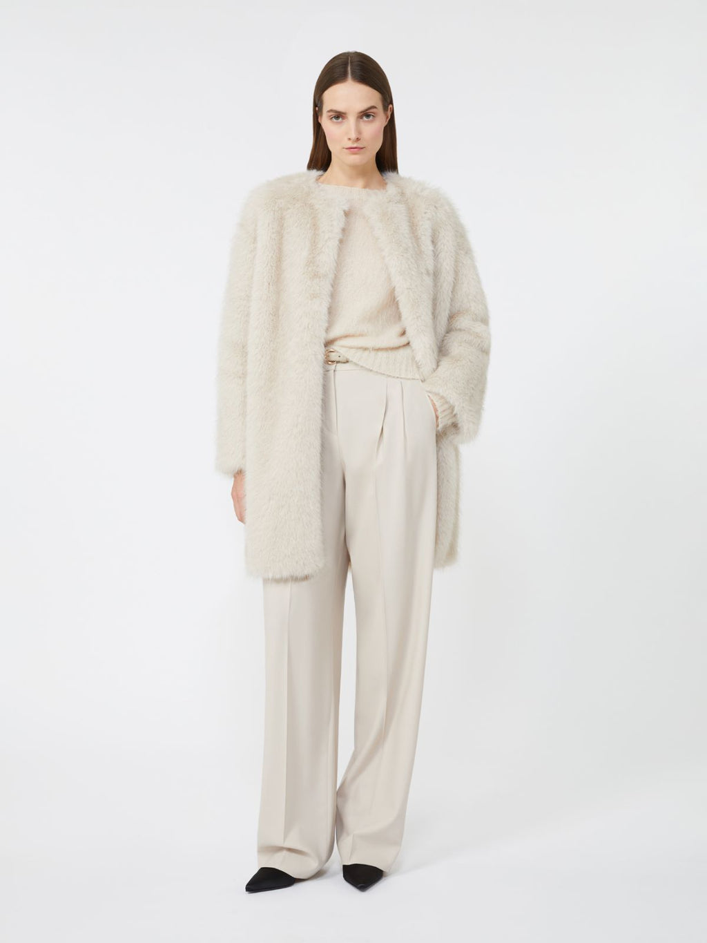 Cappotto in tessuto effetto faux fur beige
