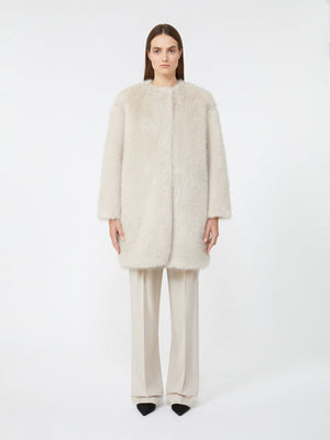 Cappotto in tessuto effetto faux fur beige