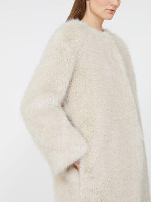 Cappotto in tessuto effetto faux fur beige