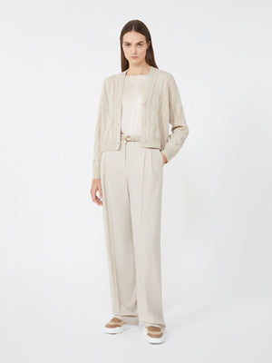 Cardigan beige in lana e cashmere a trecce