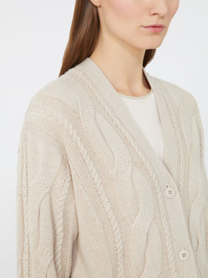 Cardigan beige in lana e cashmere a trecce