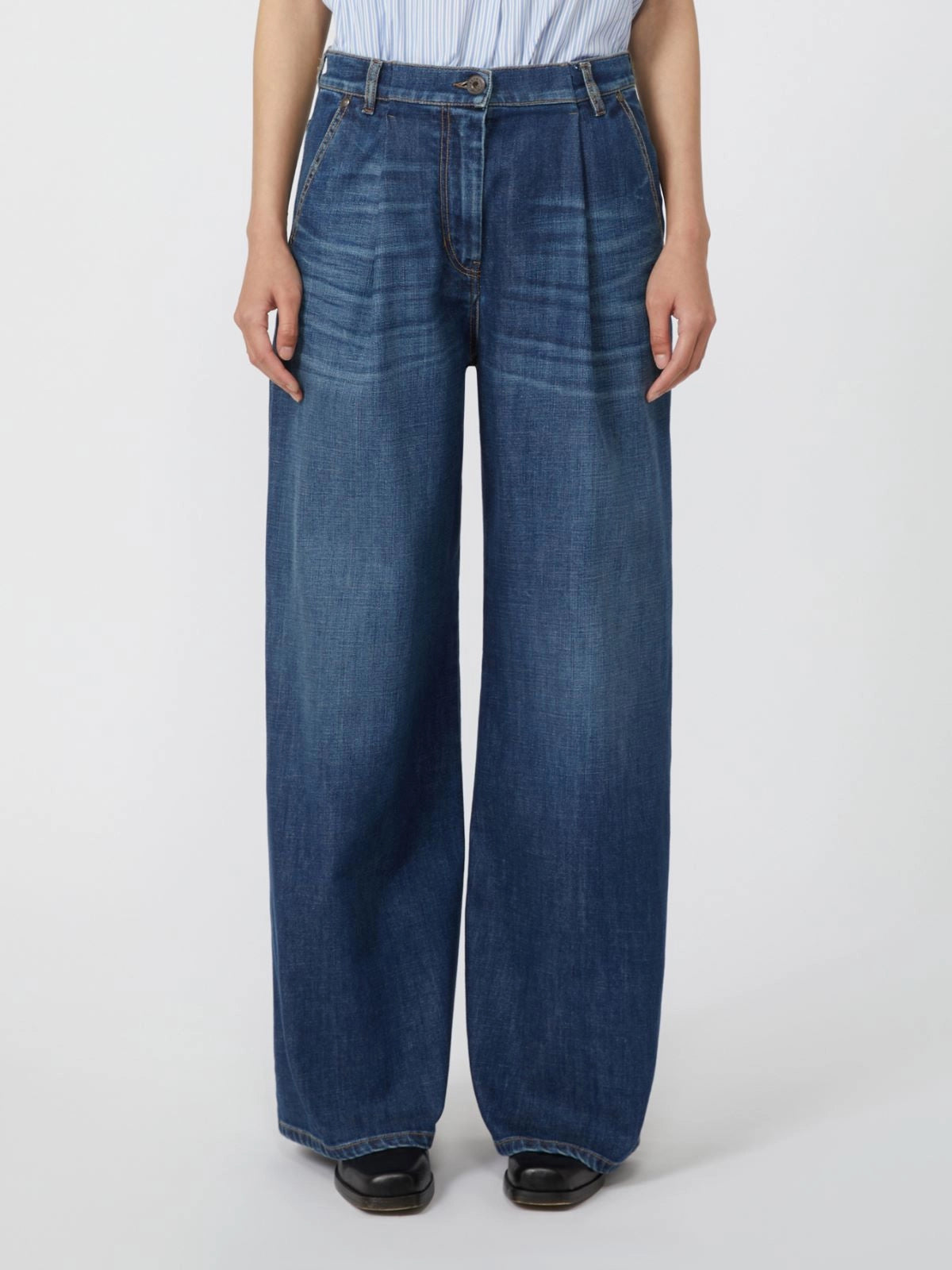 Pantalone in denim comfort blu
