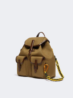 Zaino in cotone e pelle bronzo