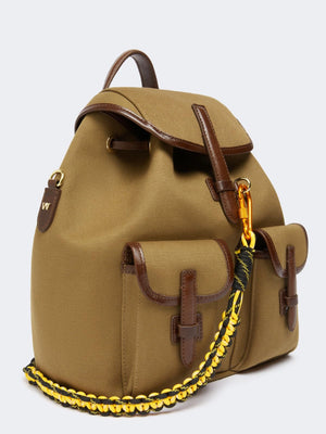 Zaino in cotone e pelle bronzo