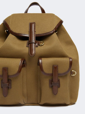Zaino in cotone e pelle bronzo