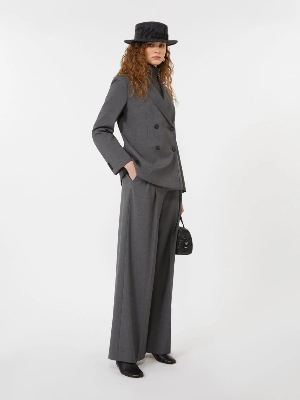 Blazer doppiopetto in tela di lana grigio medio
