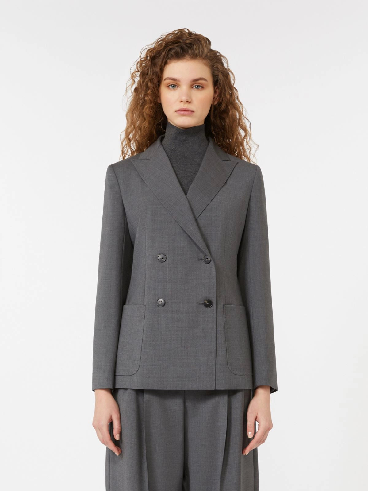 Blazer doppiopetto in tela di lana grigio medio