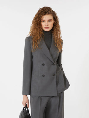 Blazer doppiopetto in tela di lana grigio medio