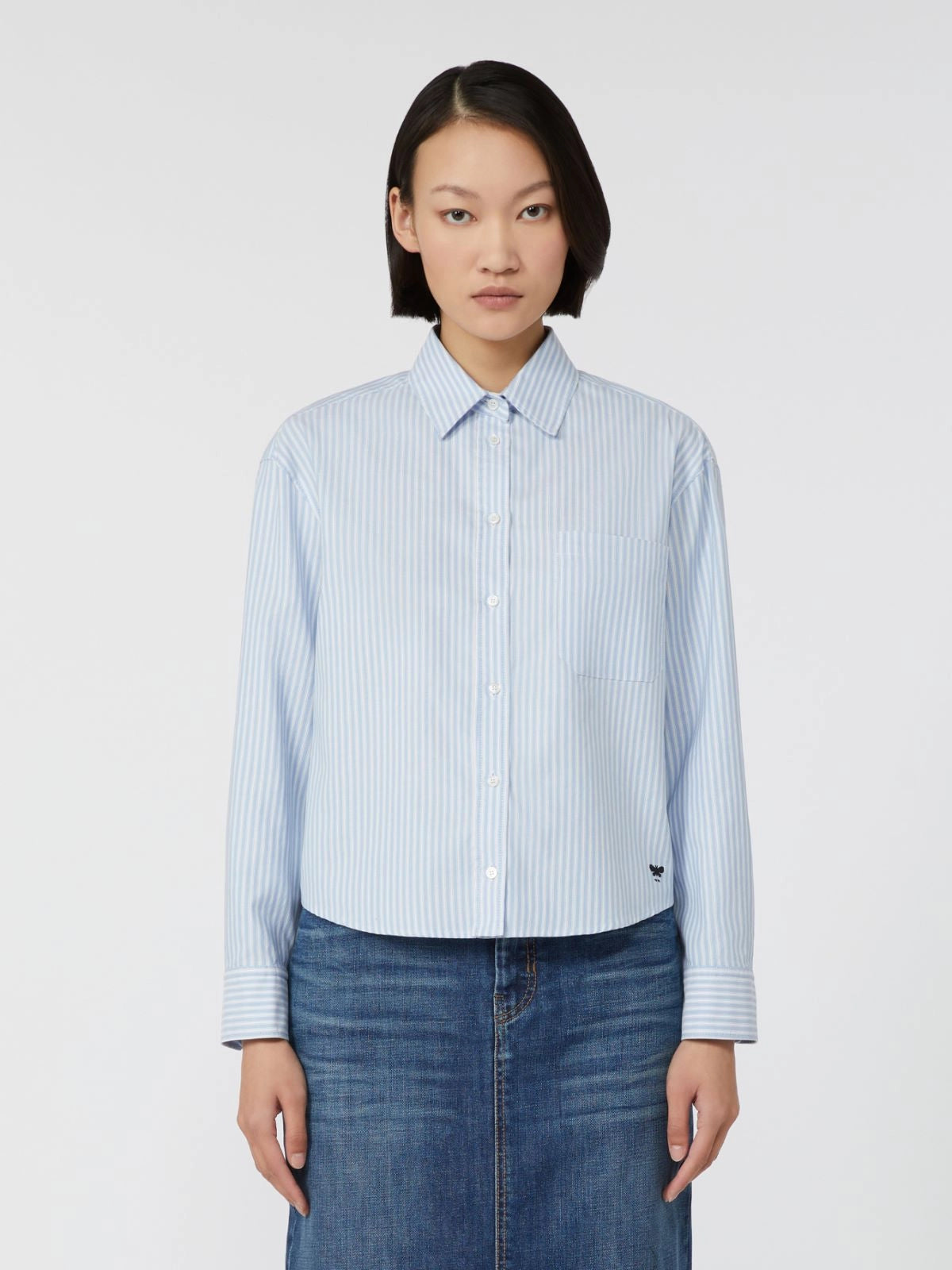 Camicia in Oxford di cotone bastoncino azzurro