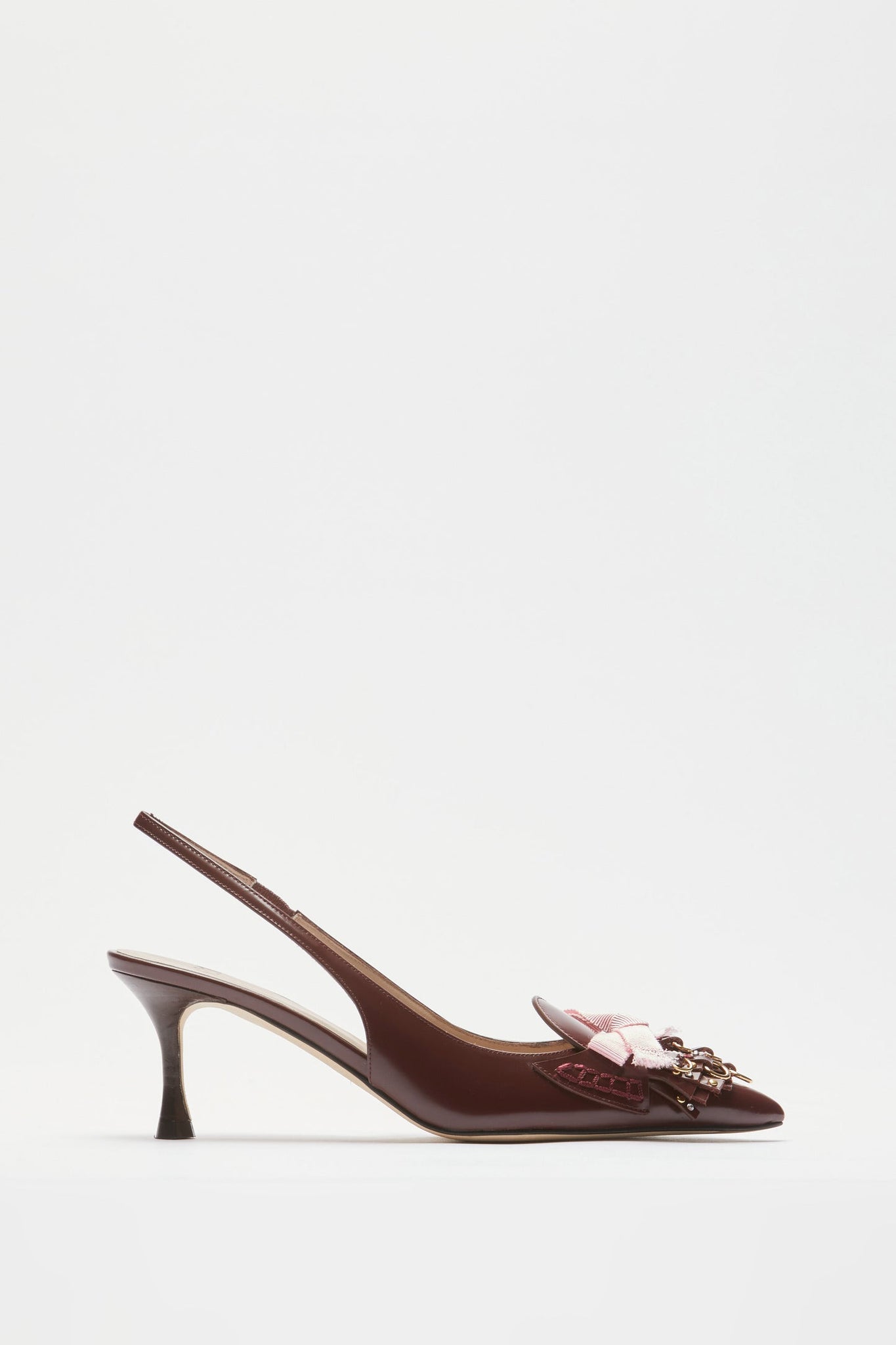 Slingback con frange e borchie bordeaux