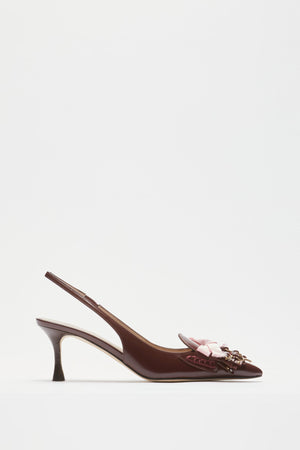 Slingback con frange e borchie bordeaux