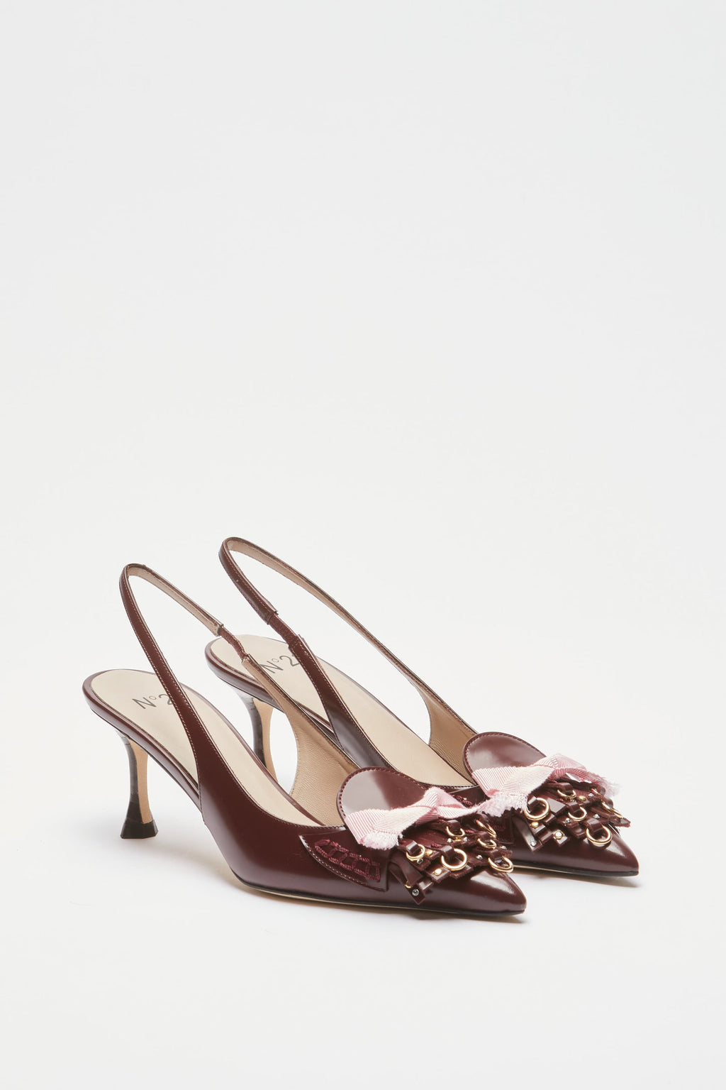 Slingback con frange e borchie bordeaux