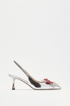 Slingback con frange e borchie argento
