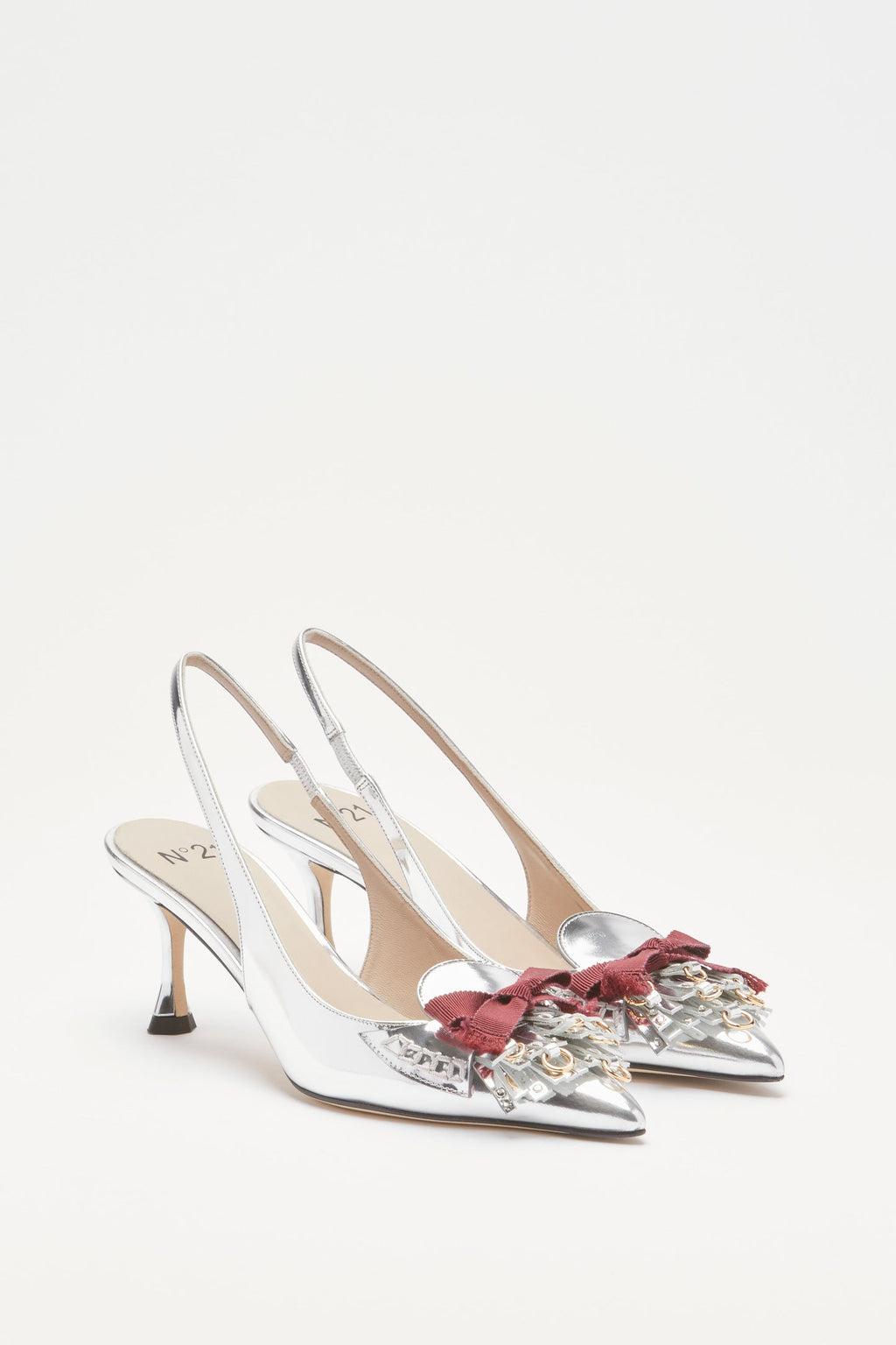 Slingback con frange e borchie argento