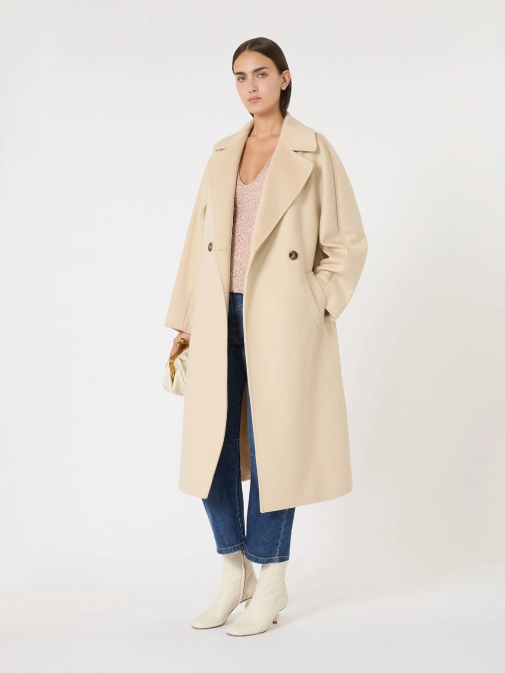 Cappotto doppiopetto in lana avorio