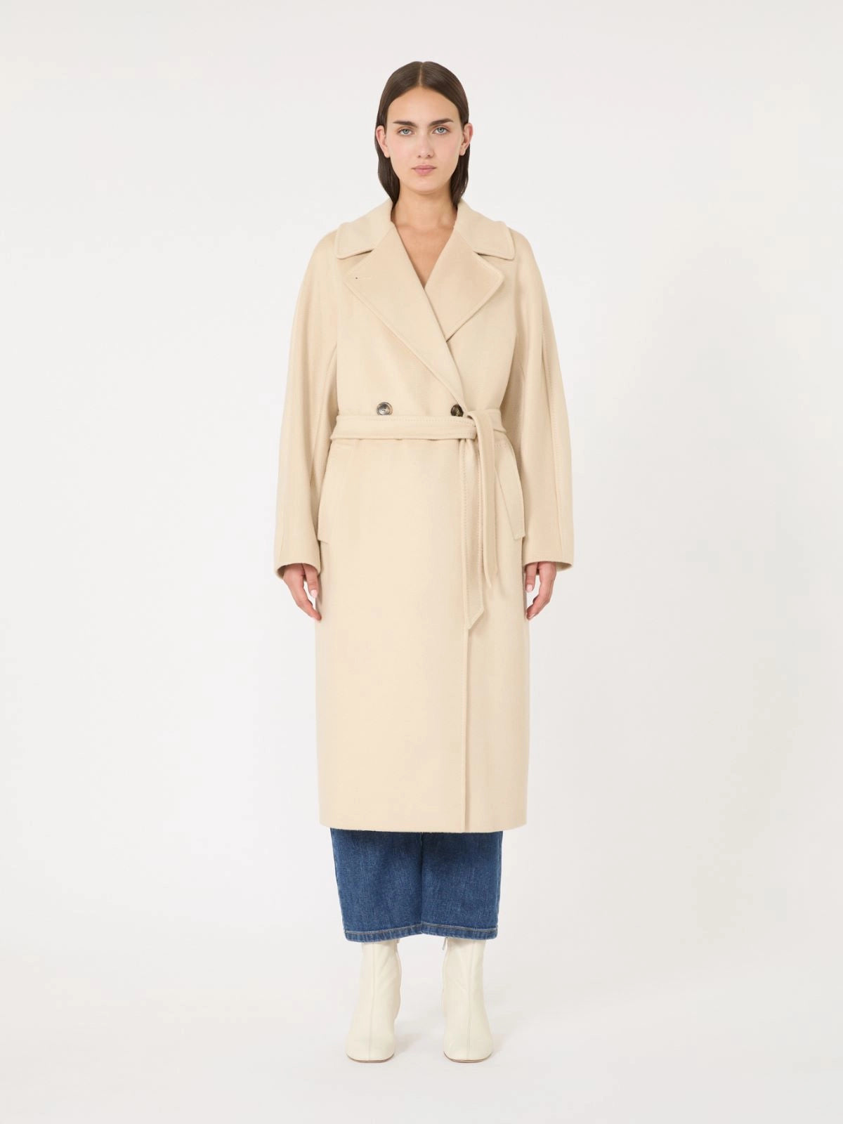 Cappotto doppiopetto in lana avorio