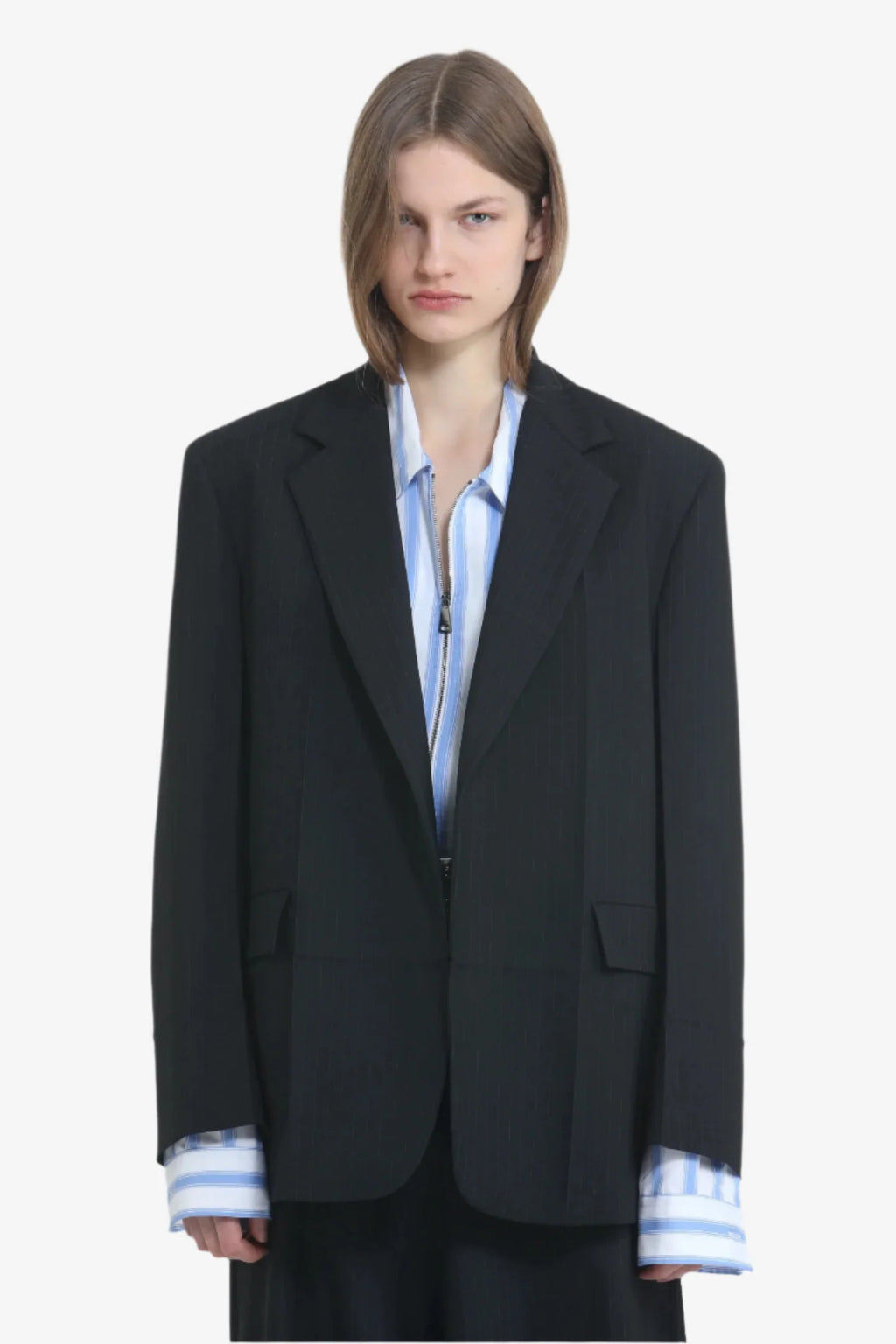 Blazer oversize gessato con spalline