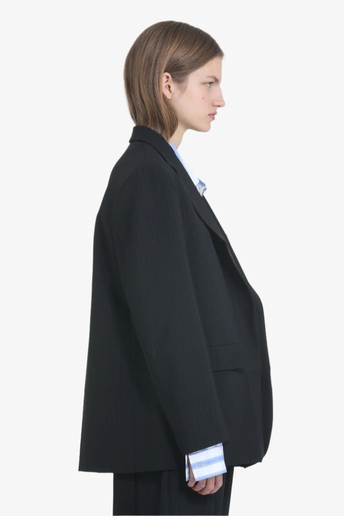 Blazer oversize gessato con spalline