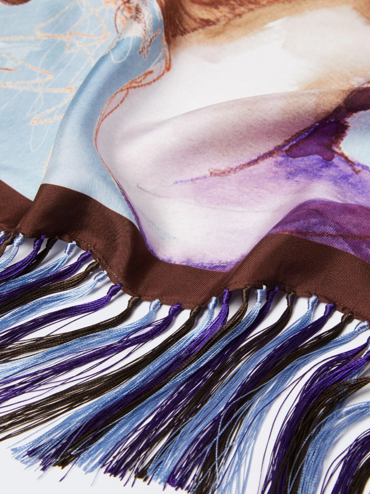 Foulard in seta stampata con frange