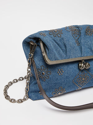 Busta pasticcino bag large in denim ricamato