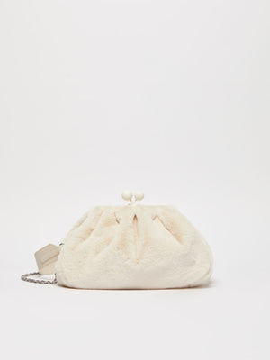 Pasticcino bag medium in tessuto extra soft furry bianco avorio