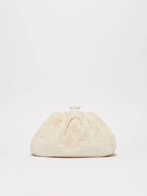 Pasticcino bag medium in tessuto extra soft furry bianco avorio