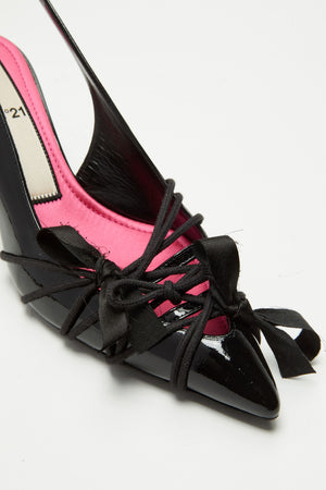 Slingback con fiocchi in abrasivato nero